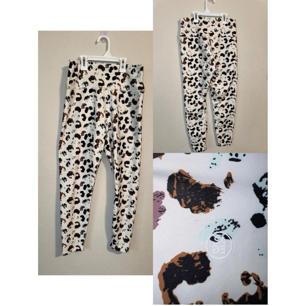 Sage White Leopard Print Kids Leggings Brown Black Spotted Animal Print Pants